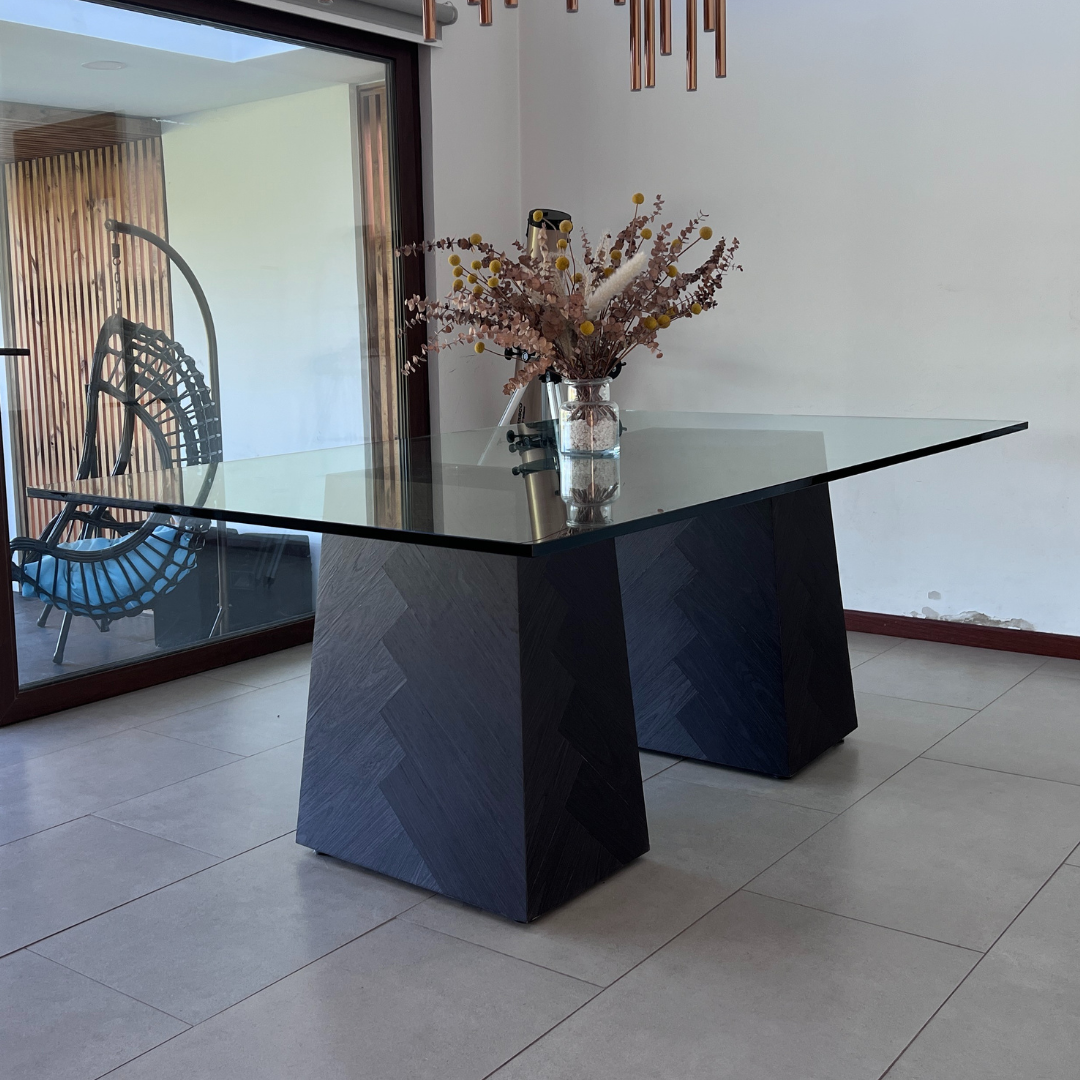 Mesa Montecarlo vidrio base negra - Santino Design