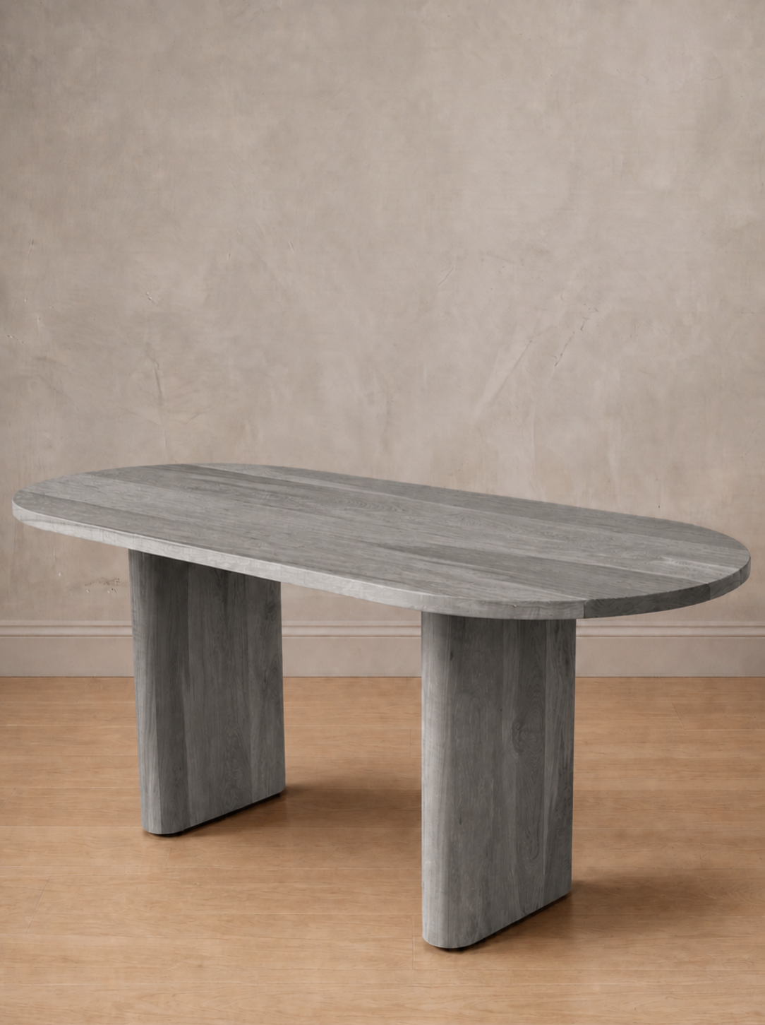 Mesa ovalada Remanso, tono gris, comedor.